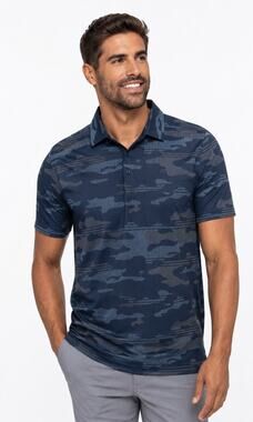 Travis Mathew Blue Nights Beachside Stealth Pima Polo Camo XL Golf Performance